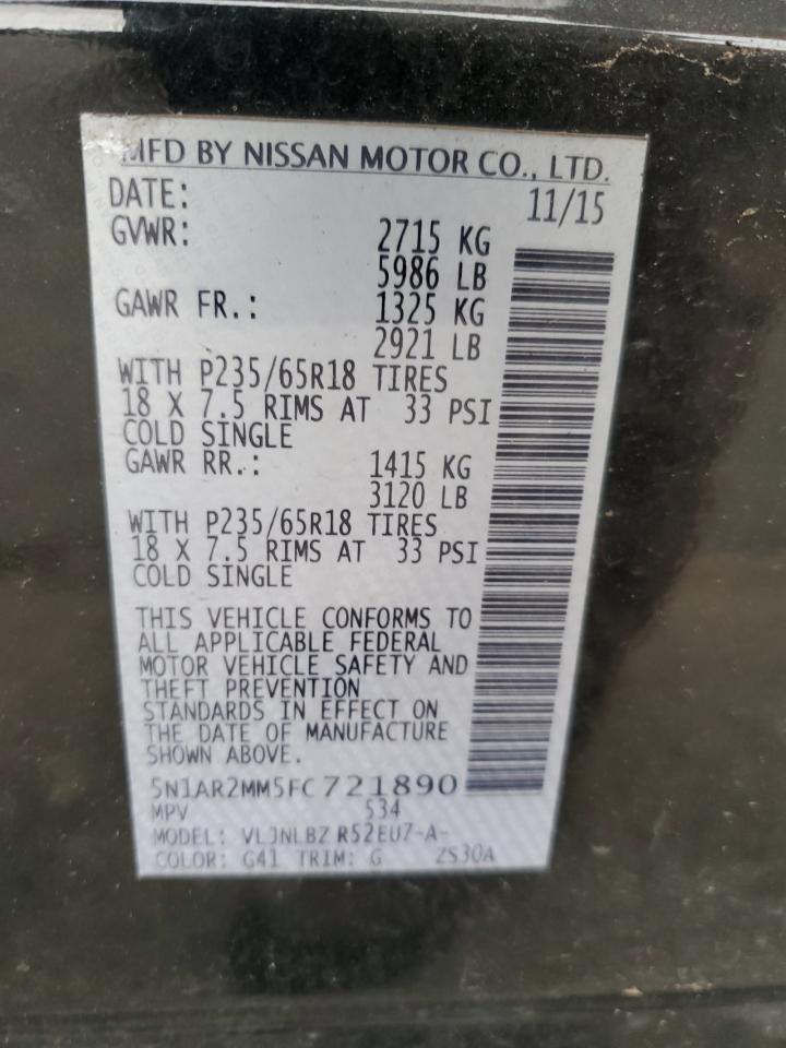 2015 Nissan Pathfinder S VIN: 5N1AR2MM5FC721890 Lot: 68791265