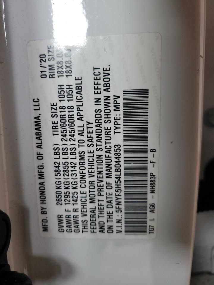 2020 Honda Pilot Exl VIN: 5FNYF6H54LB044853 Lot: 69814975