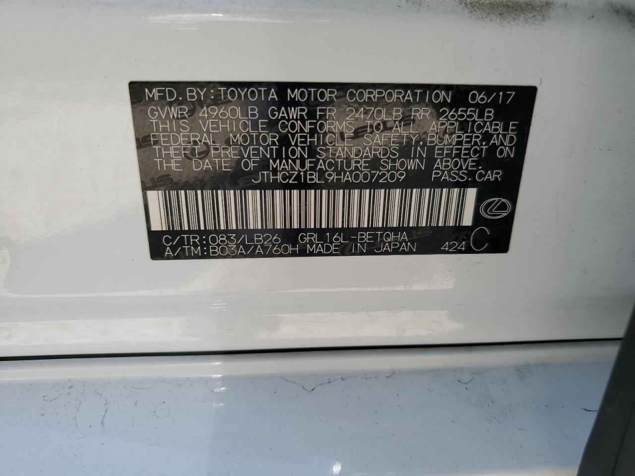 2017 Lexus Gs 350 Base VIN: JTHCZ1BL9HA007209 Lot: 67806745