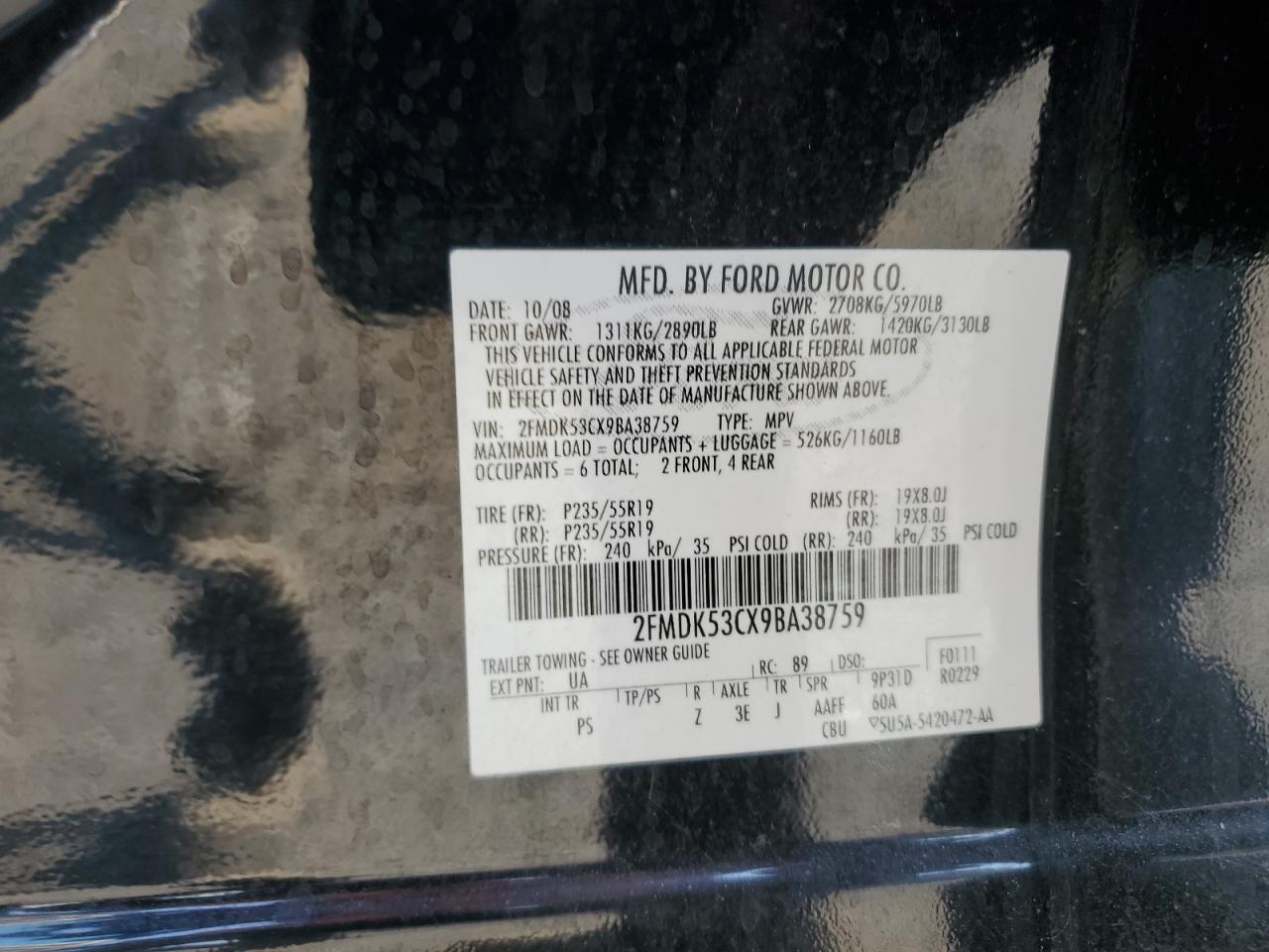 2009 Ford Flex Limited VIN: 2FMDK53CX9BA38759 Lot: 68765995