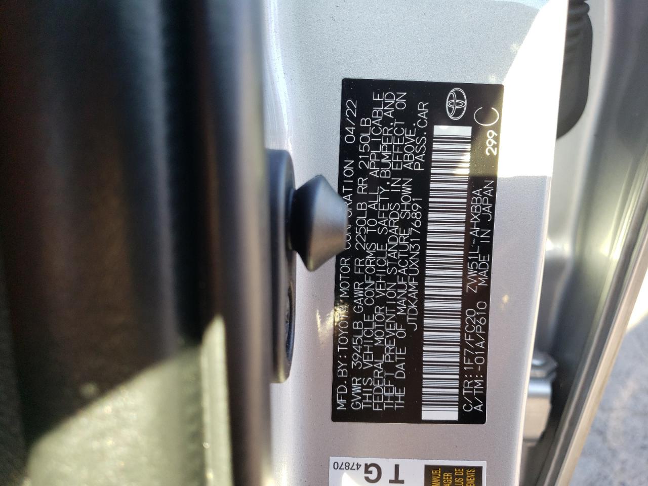 2022 Toyota Prius Night Shade VIN: JTDKAMFUXN3176891 Lot: 69581805