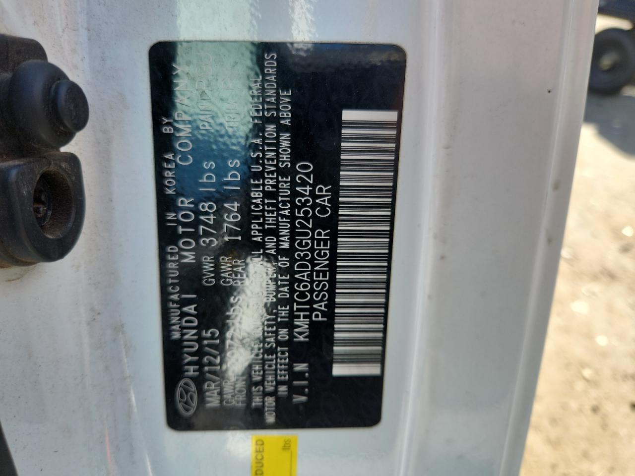 2016 Hyundai Veloster VIN: KMHTC6AD3GU253420 Lot: 68296565