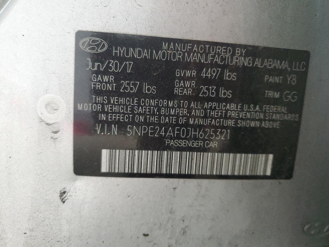 2018 Hyundai Sonata Se VIN: 5NPE24AF0JH625321 Lot: 67220155