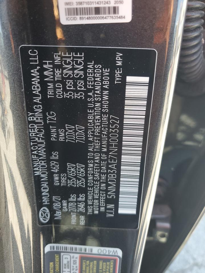 5NMJB3AE7NH003527 2022 Hyundai Tucson Sel