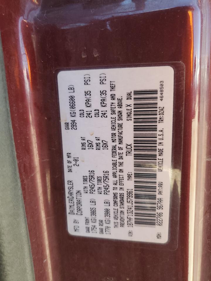 2001 Dodge Ram 1500 VIN: 1B7HF13Z41J579961 Lot: 68955495