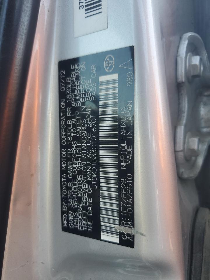 2012 Toyota Prius C VIN: JTDKDTB33C1016701 Lot: 70717045