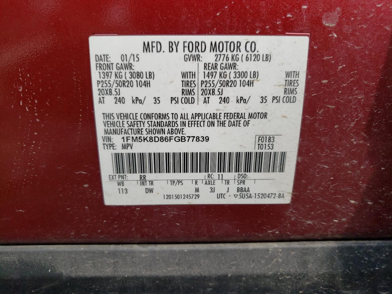 2015 Ford Explorer Xlt VIN: 1FM5K8D86FGB77839 Lot: 70625055