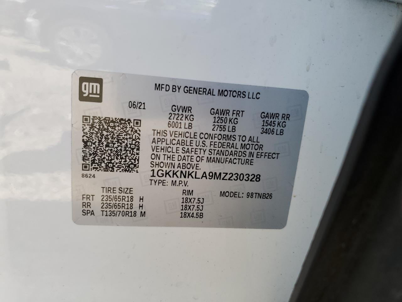 2021 GMC Acadia Sle VIN: 1GKKNKLA9MZ230328 Lot: 68699215