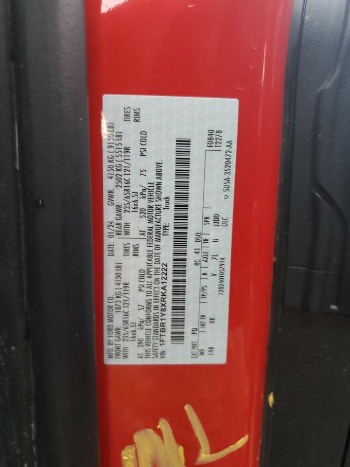 2024 Ford Transit T-250 VIN: 1FTBR1Y8XRKA12222 Lot: 68656775