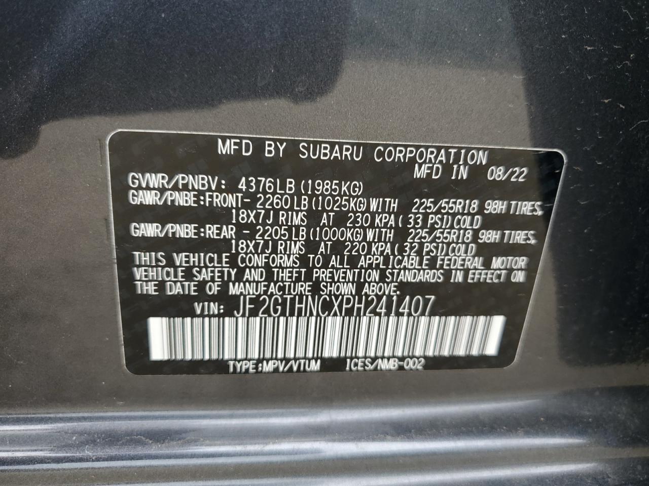 2023 Subaru Crosstrek Limited VIN: JF2GTHNCXPH241407 Lot: 67020405