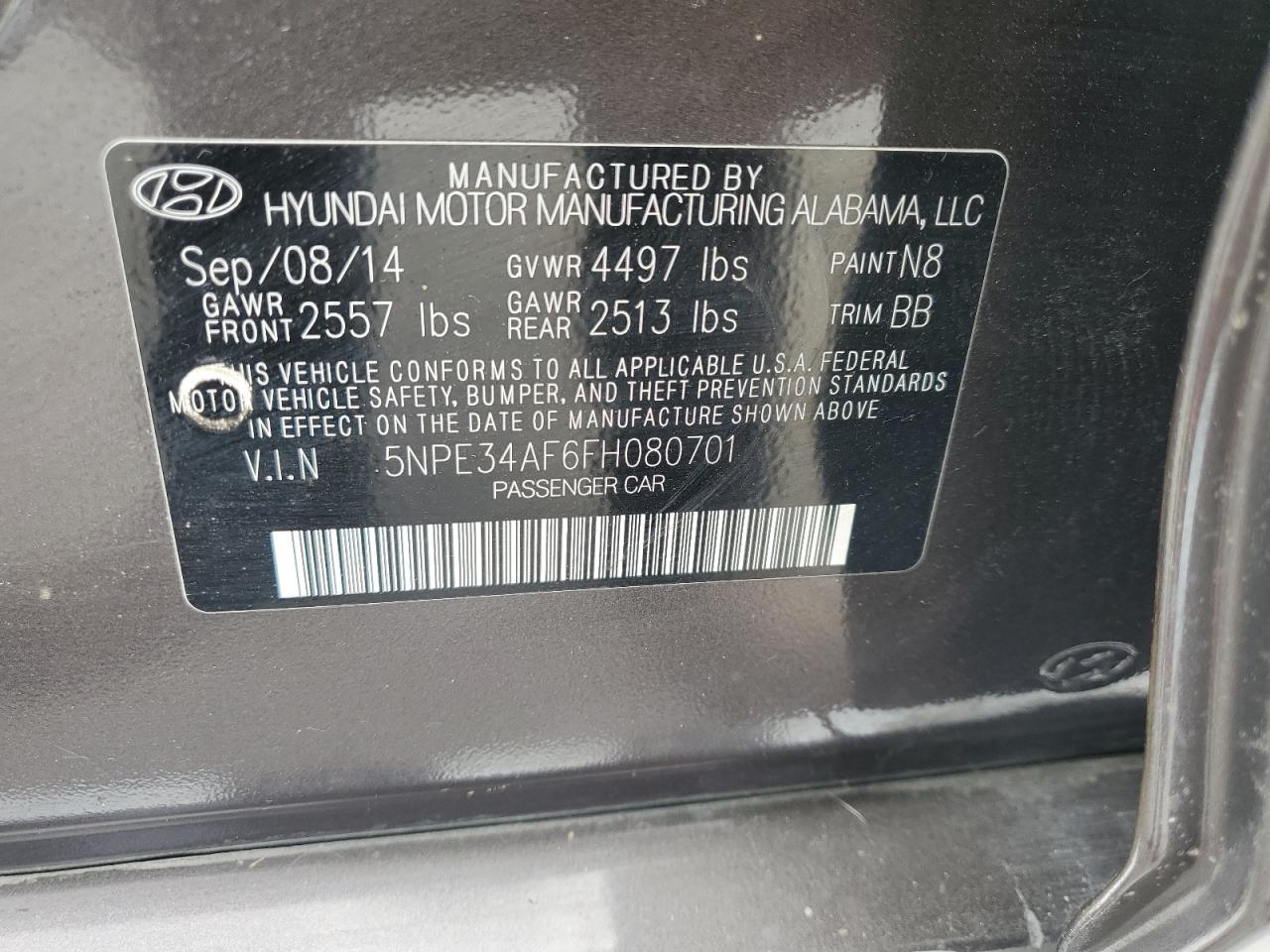 2015 Hyundai Sonata Sport VIN: 5NPE34AF6FH080701 Lot: 68451455