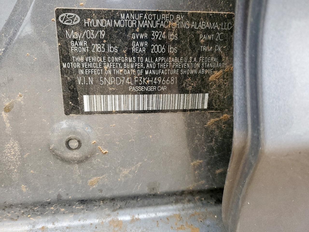 2019 Hyundai Elantra Se VIN: 5NPD74LF3KH496681 Lot: 69468715