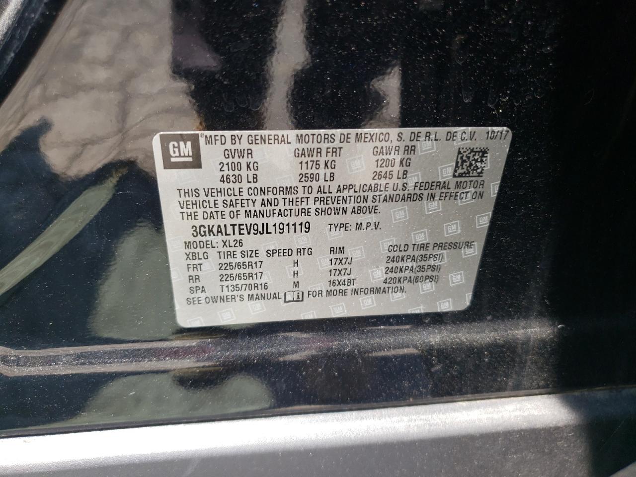 2018 GMC Terrain Sle VIN: 3GKALTEV9JL191119 Lot: 68305155