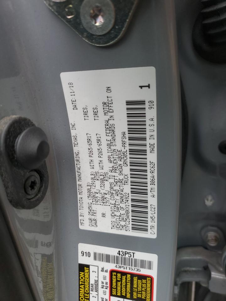 2019 Toyota Tacoma Double Cab VIN: 5TFCZ5AN8KX174922 Lot: 69727975