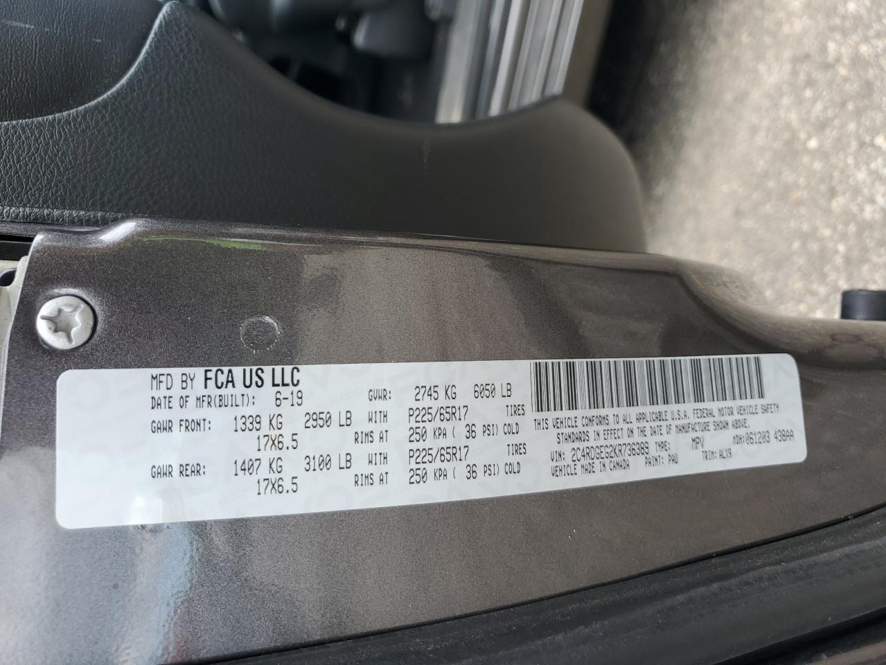 2019 Dodge Grand Caravan Gt VIN: 2C4RDGEG2KR736389 Lot: 68547745
