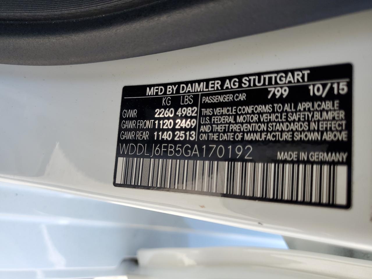 2016 Mercedes-Benz Cls 400 VIN: WDDLJ6FB5GA170192 Lot: 67065925