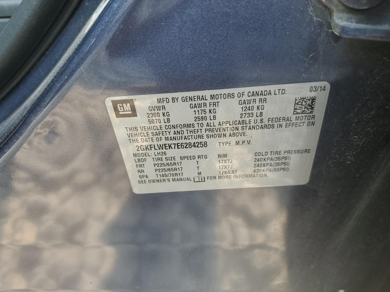 2014 GMC Terrain Sle VIN: 2GKFLWEK7E6284258 Lot: 67514665