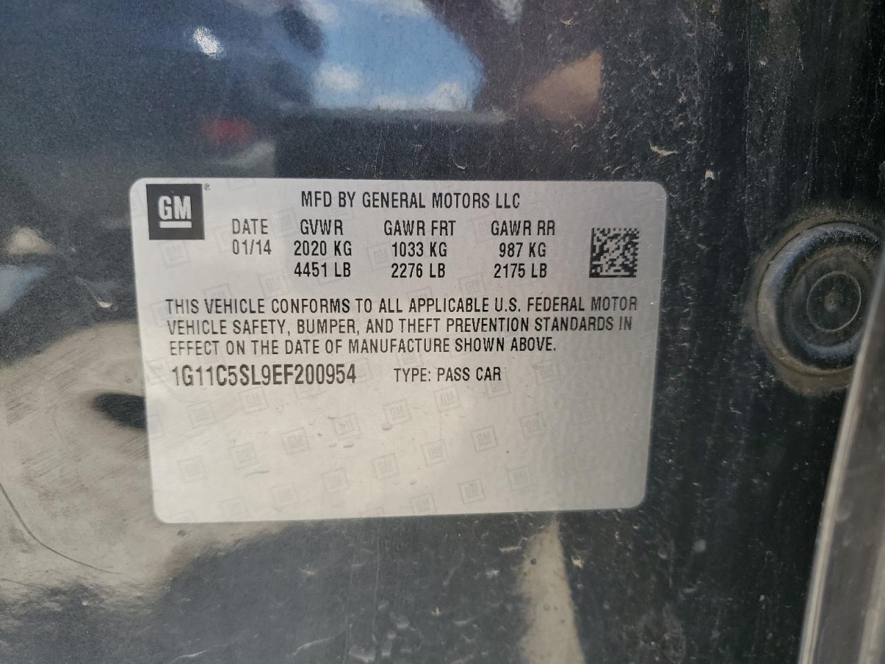 2014 Chevrolet Malibu 1Lt VIN: 1G11C5SL9EF200954 Lot: 68768755