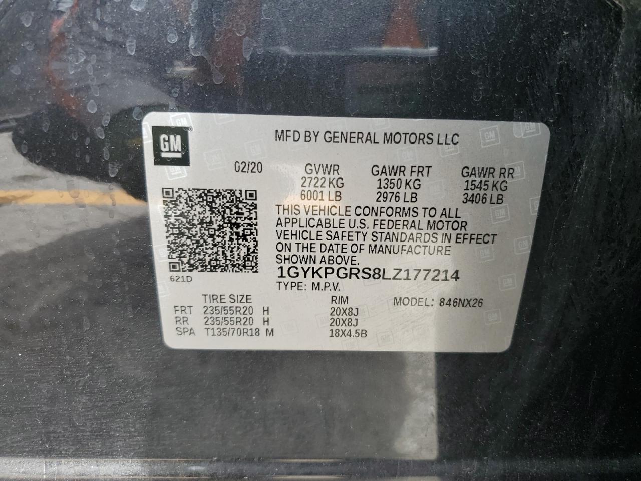 2020 Cadillac Xt6 Sport VIN: 1GYKPGRS8LZ177214 Lot: 69799665