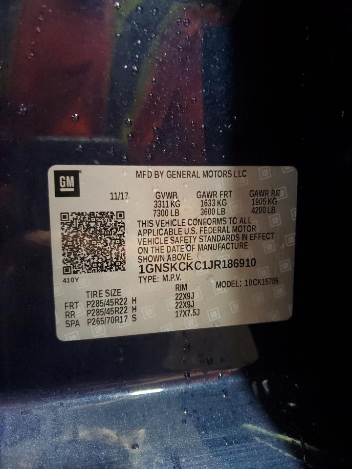 2018 Chevrolet Tahoe K1500 Premier VIN: 1GNSKCKC1JR186910 Lot: 68302015