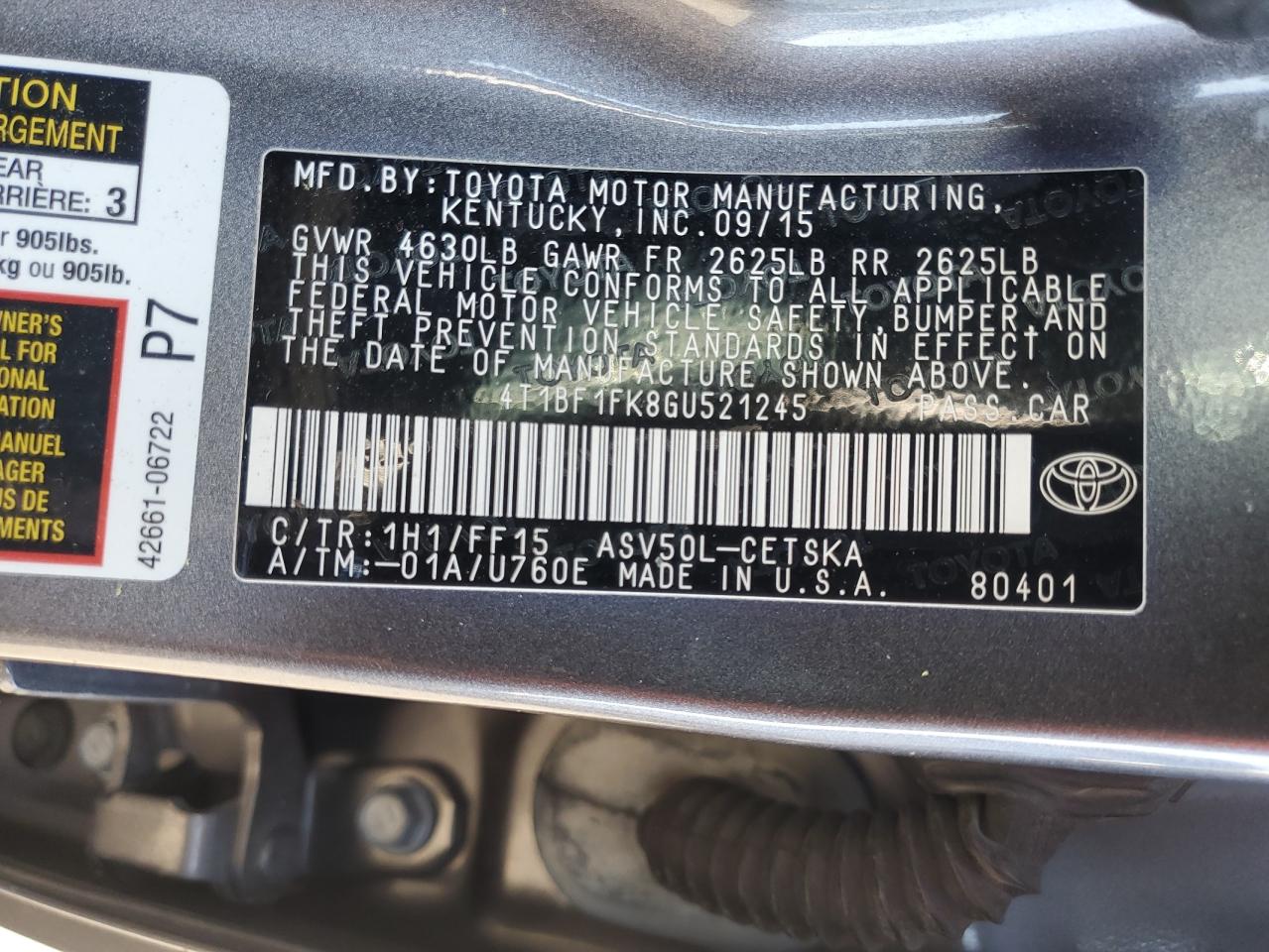 2016 Toyota Camry Le VIN: 4T1BF1FK8GU521245 Lot: 70756485