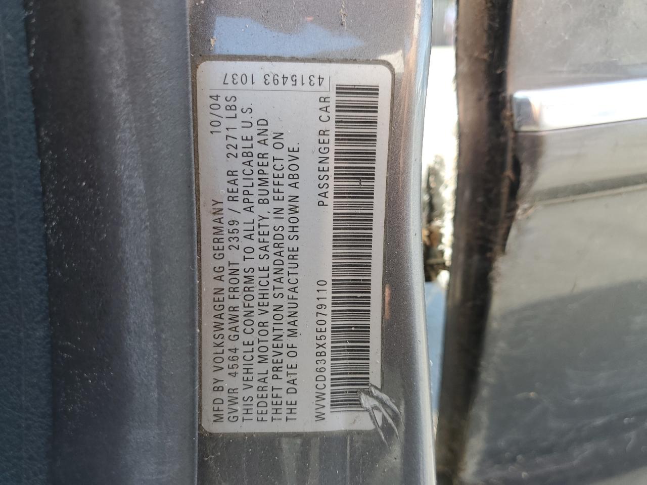 2005 Volkswagen Passat Gls VIN: WVWCD63BX5E079110 Lot: 67447275