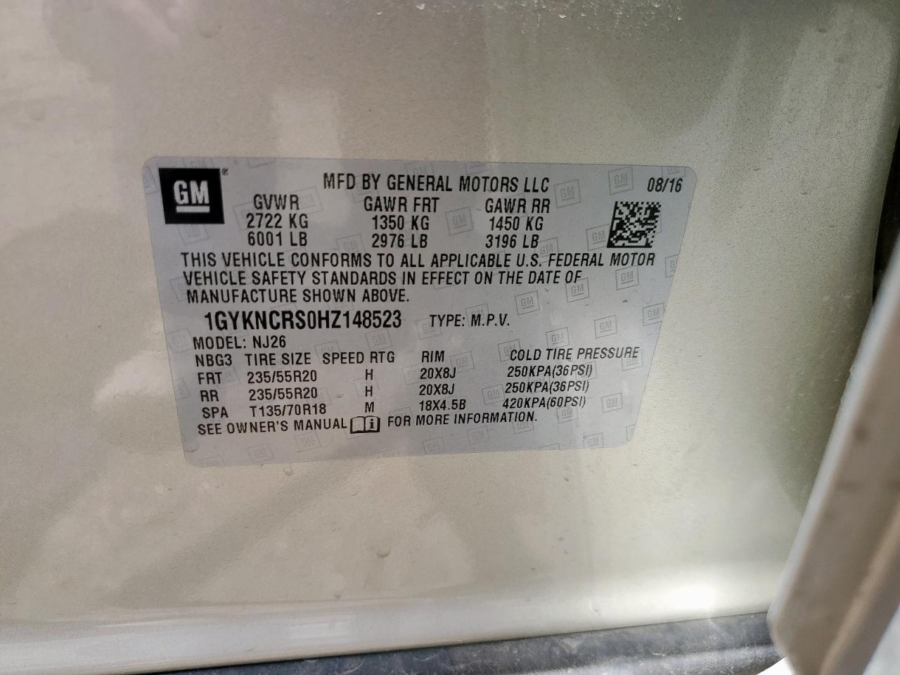 2017 Cadillac Xt5 Premium Luxury VIN: 1GYKNCRS0HZ148523 Lot: 69565895