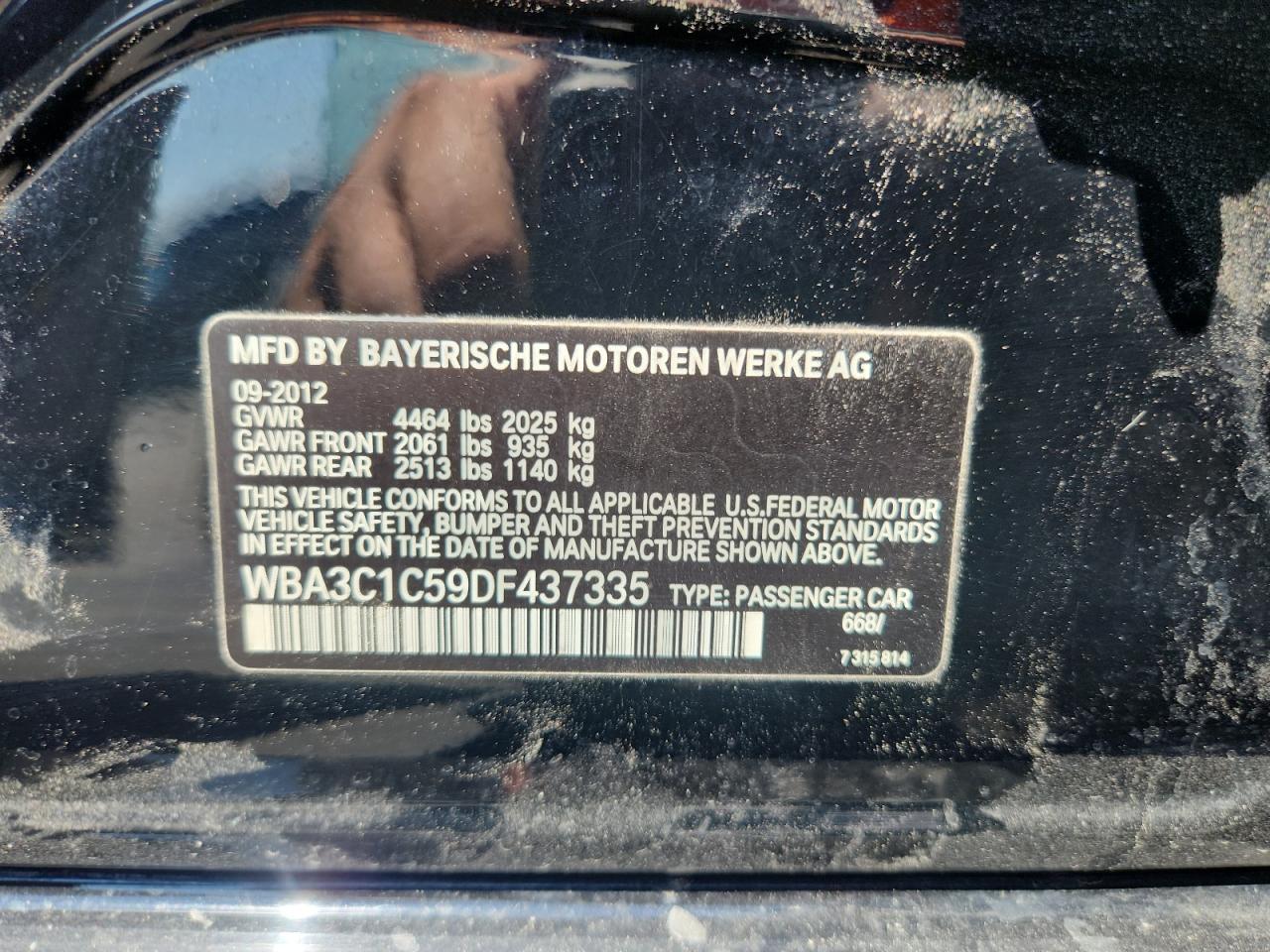 2013 BMW 328 I Sulev VIN: WBA3C1C59DF437335 Lot: 67278625