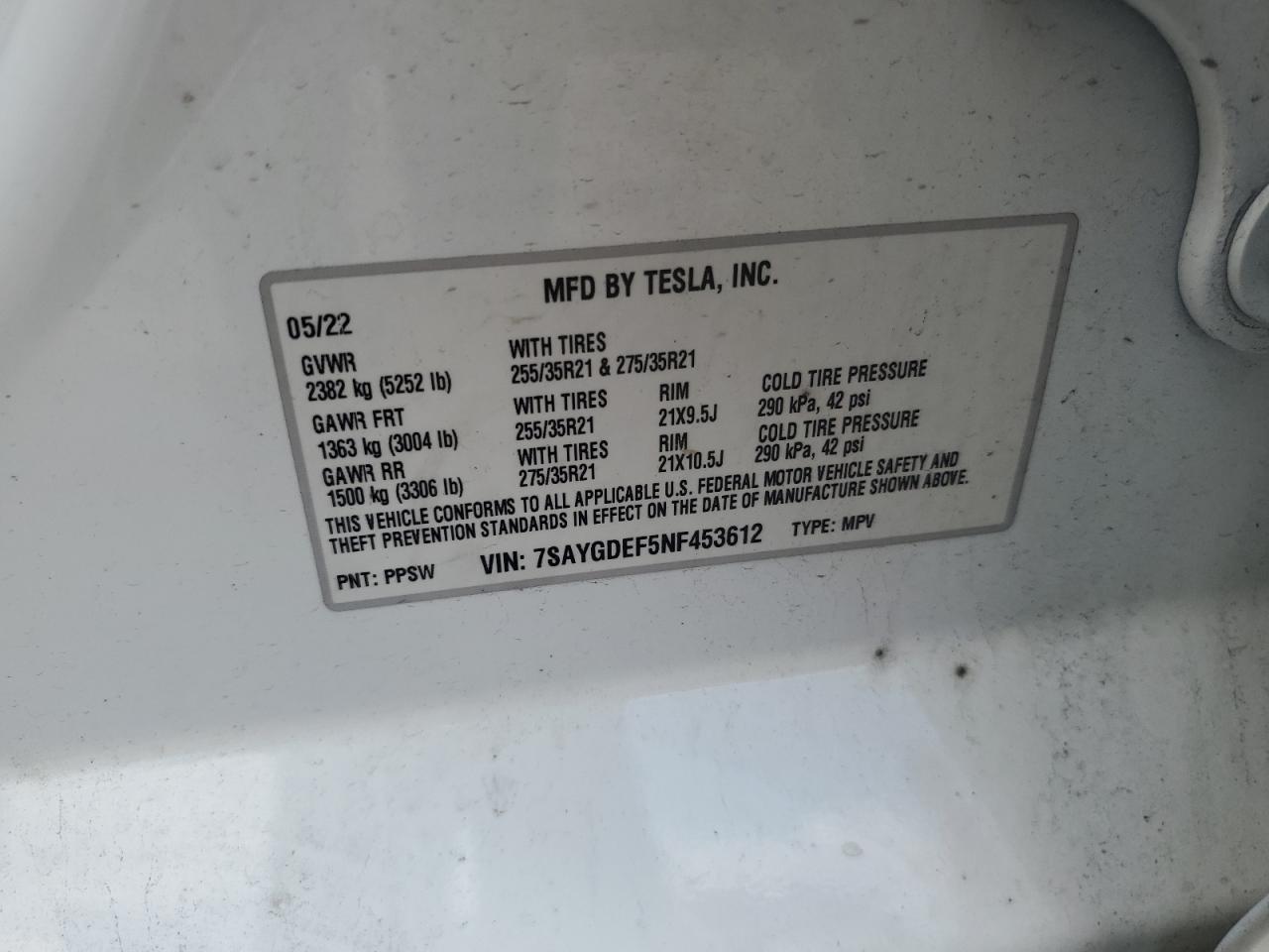 2022 Tesla Model Y VIN: 7SAYGDEF5NF453612 Lot: 69431495