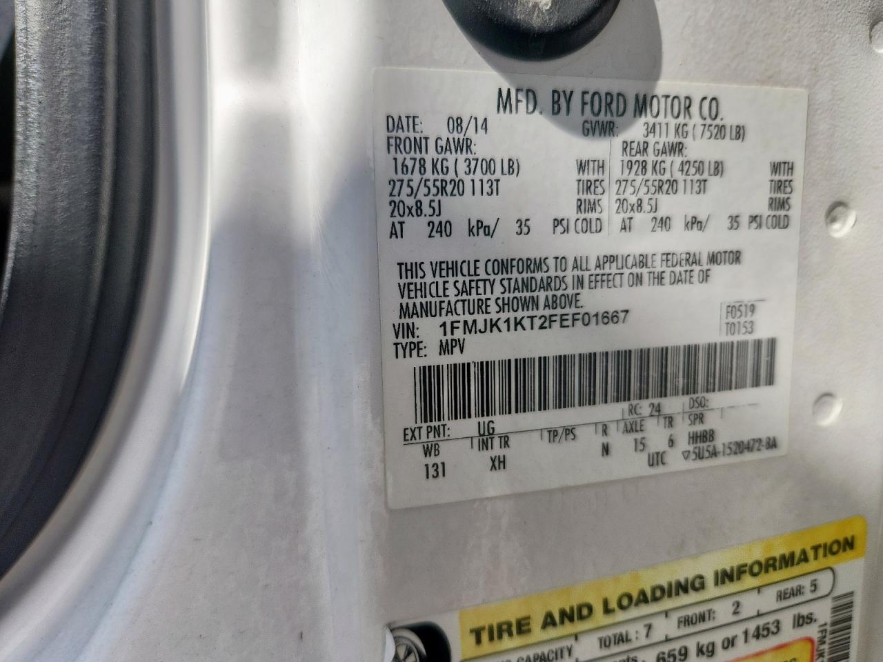 2015 Ford Expedition El Limited VIN: 1FMJK1KT2FEF01667 Lot: 69875275