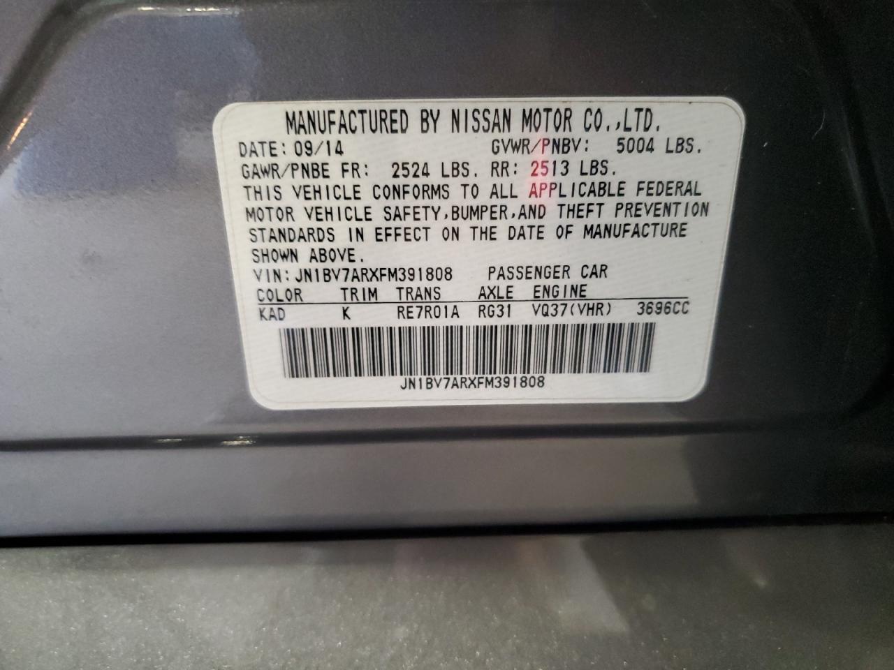 2015 Infiniti Q50 Base VIN: JN1BV7ARXFM391808 Lot: 70362575