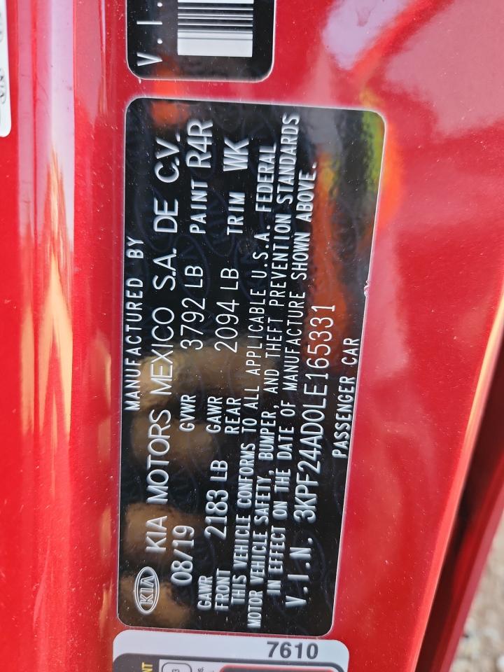 2020 Kia Forte Fe VIN: 3KPF24AD0LE165331 Lot: 70315445