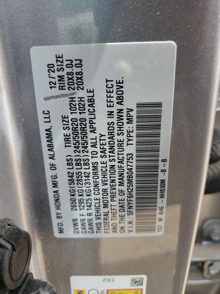 2021 Honda Pilot Se VIN: 5FNYF6H25MB047753 Lot: 67866745