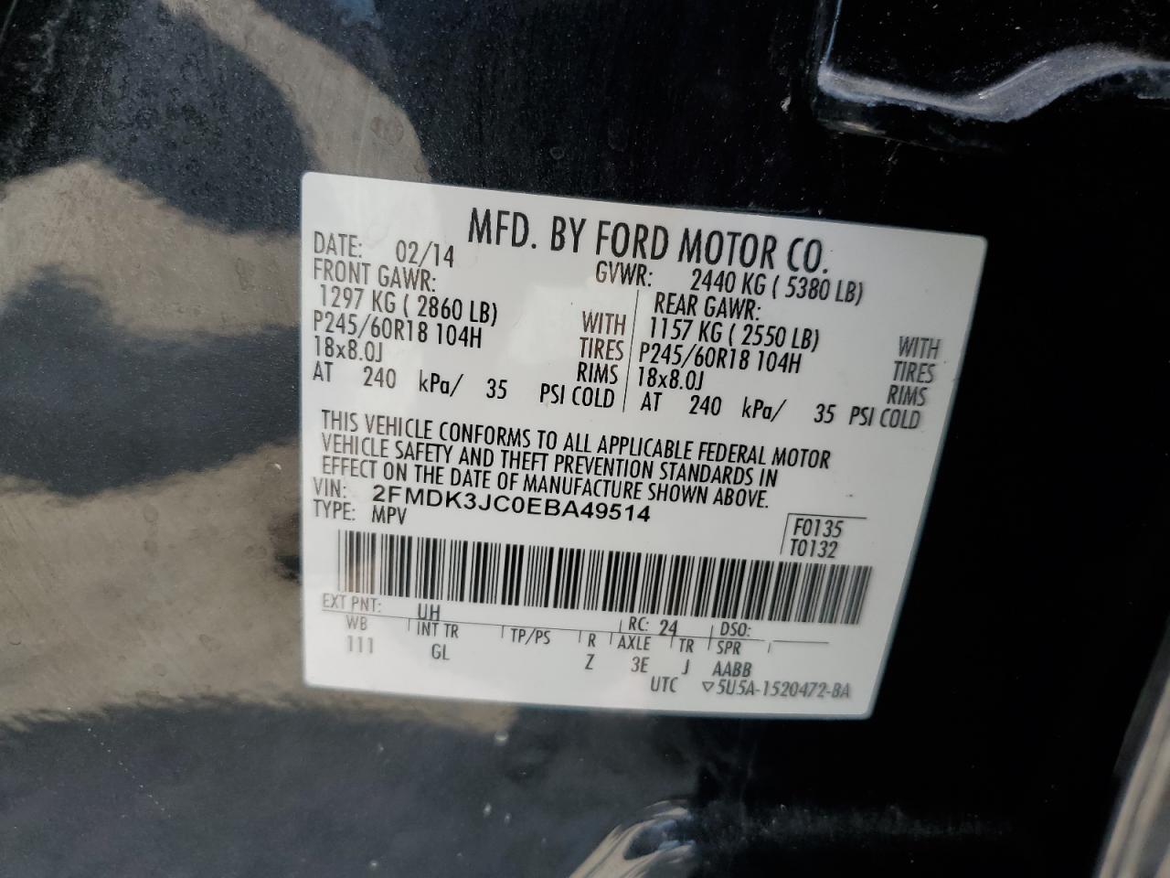 2014 Ford Edge Sel VIN: 2FMDK3JC0EBA49514 Lot: 70447555