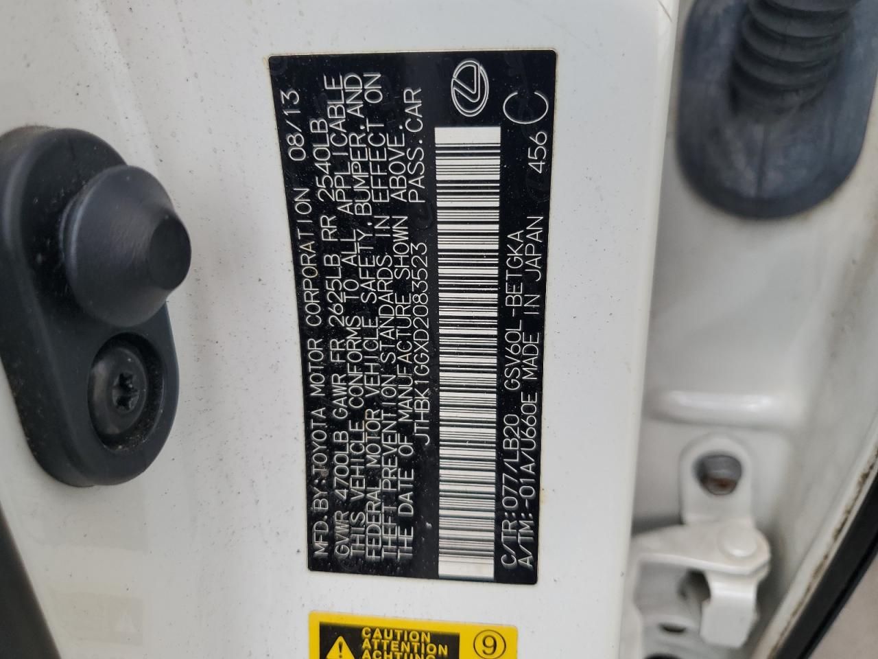 2013 Lexus Es 350 VIN: JTHBK1GGXD2083523 Lot: 70233825