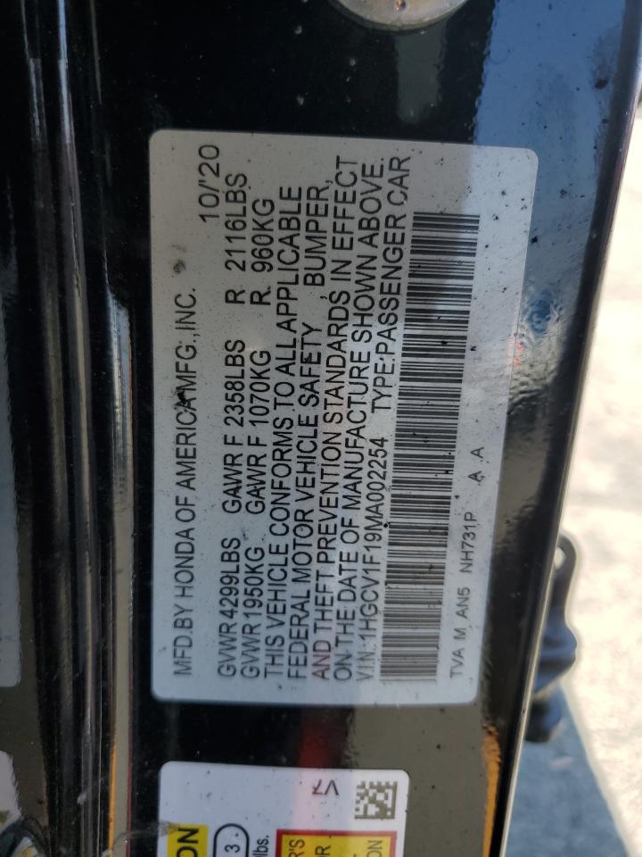 2021 Honda Accord Lx VIN: 1HGCV1F19MA002254 Lot: 68552995