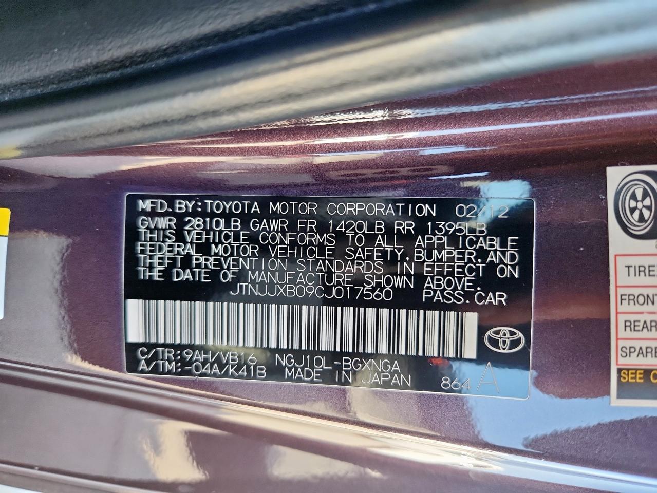 2012 Toyota Scion Iq VIN: JTNJJXB09CJ017560 Lot: 68127495