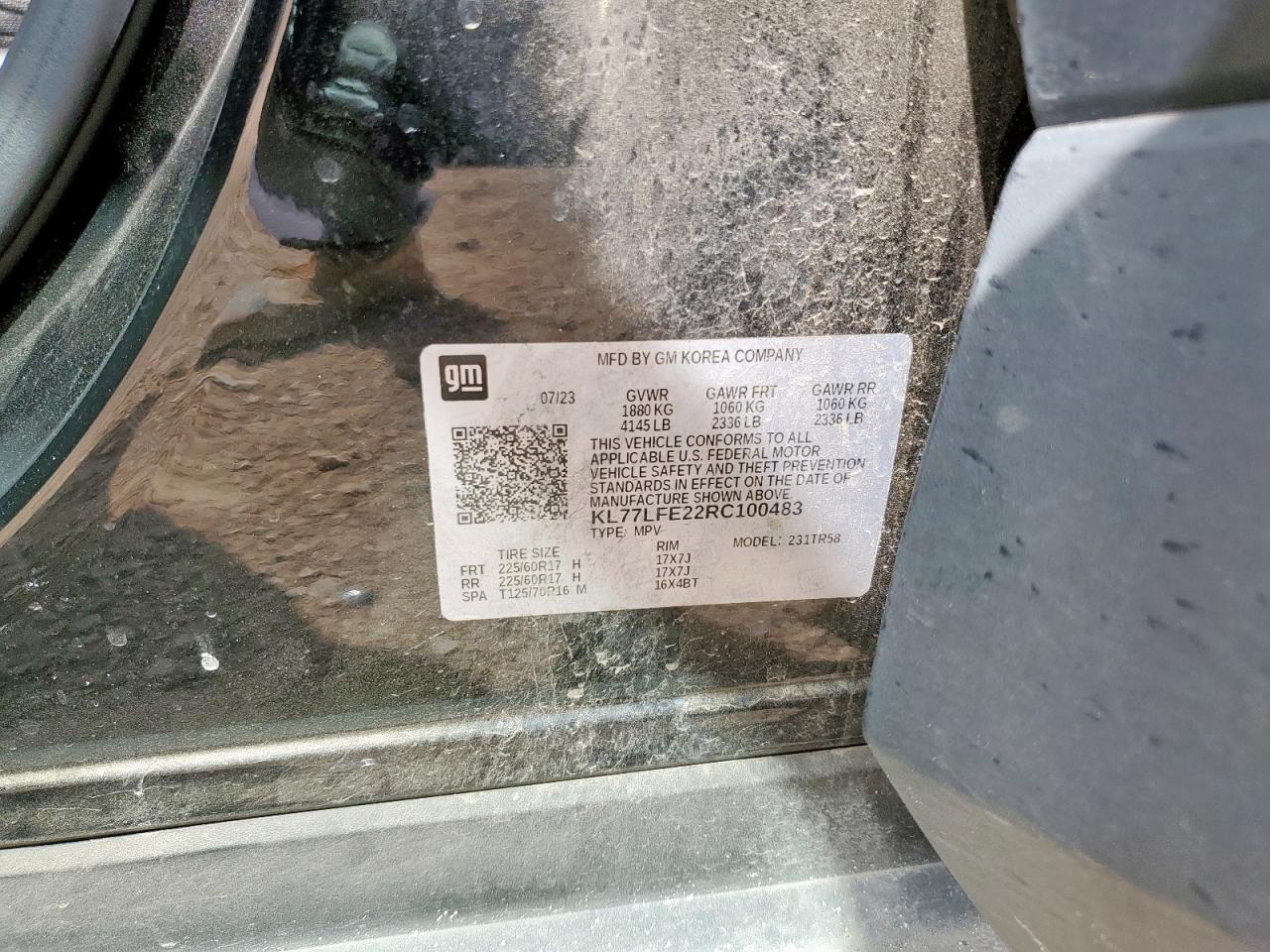 2024 Chevrolet Trax Ls VIN: KL77LFE22RC100483 Lot: 69580735