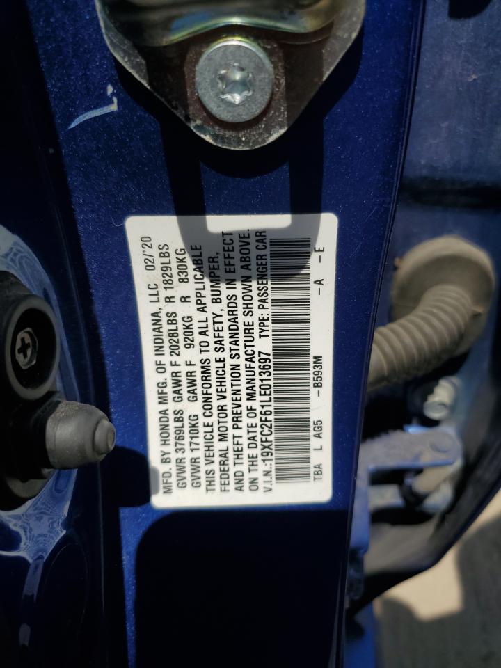 2020 Honda Civic Lx VIN: 19XFC2F61LE013697 Lot: 70647145