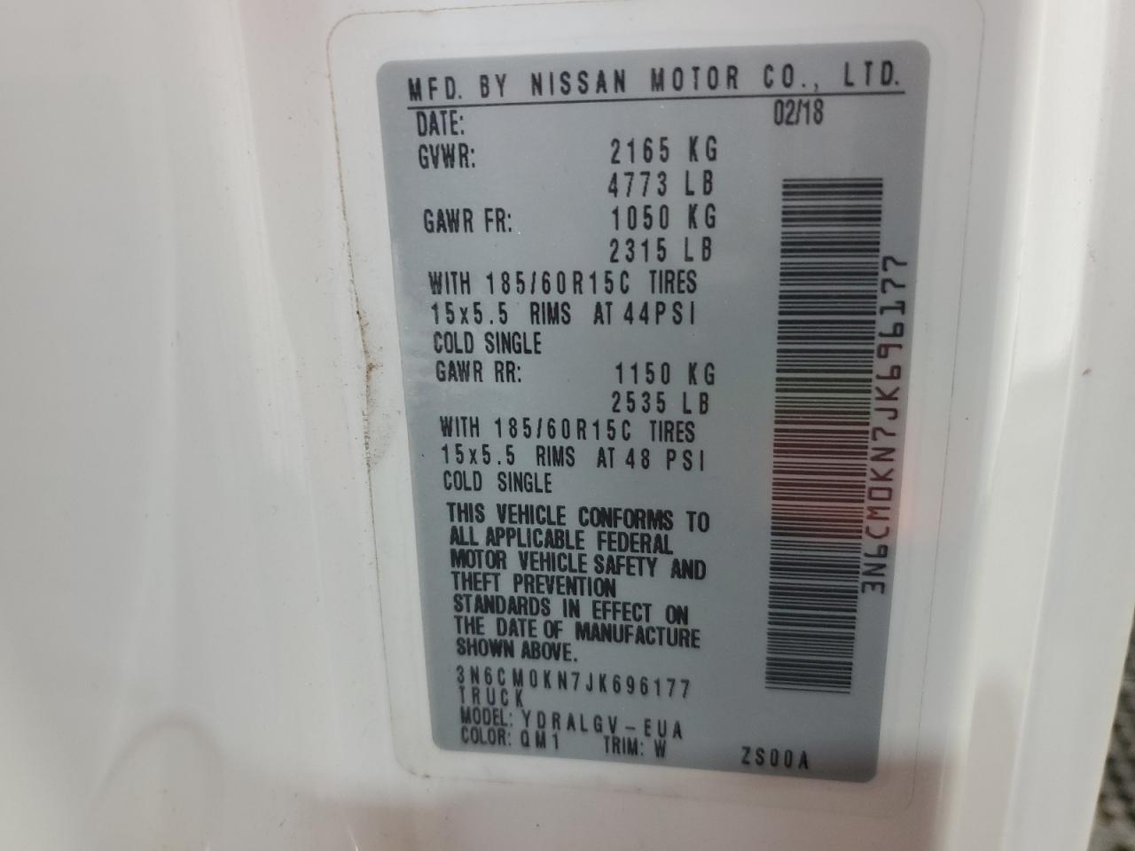 2018 Nissan Nv200 2.5S VIN: 3N6CM0KN7JK696177 Lot: 86234435
