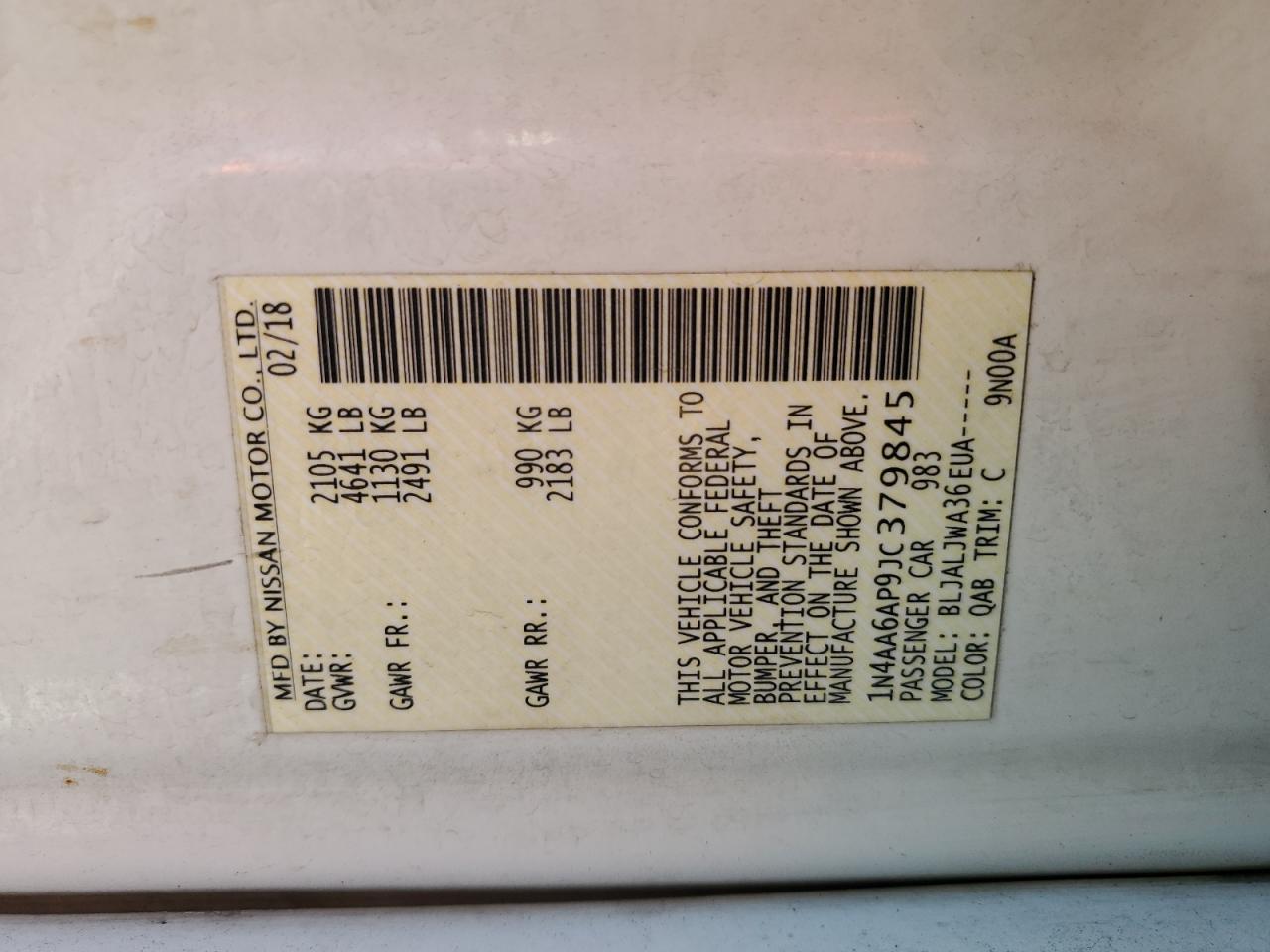 2018 Nissan Maxima 3.5S VIN: 1N4AA6AP9JC379845 Lot: 70811275