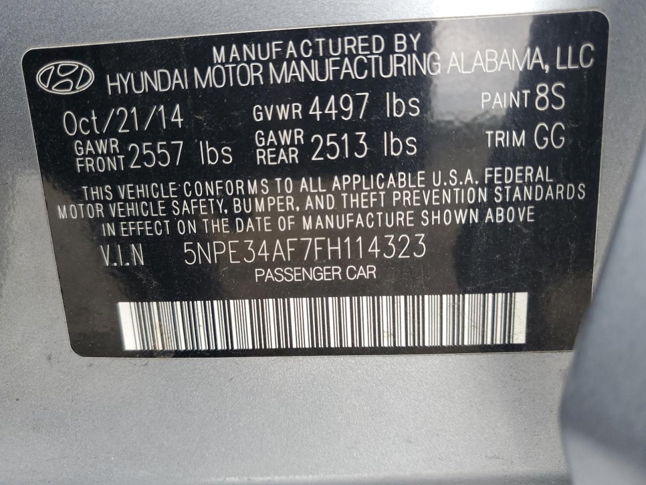 2015 Hyundai Sonata Sport VIN: 5NPE34AF7FH114323 Lot: 67354195