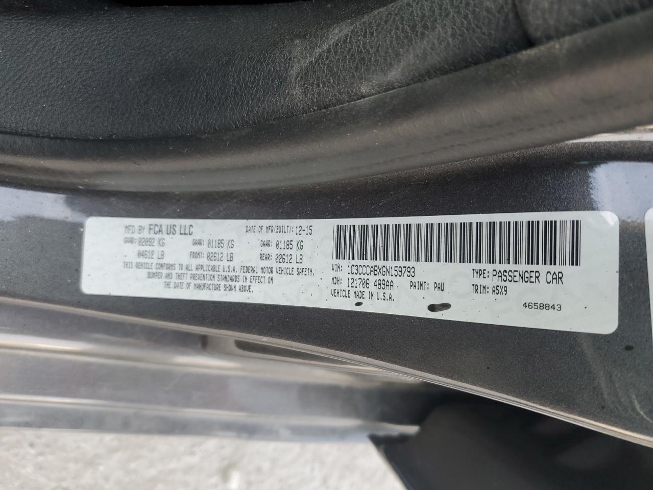 2016 Chrysler 200 Limited VIN: 1C3CCCABXGN159793 Lot: 68580065