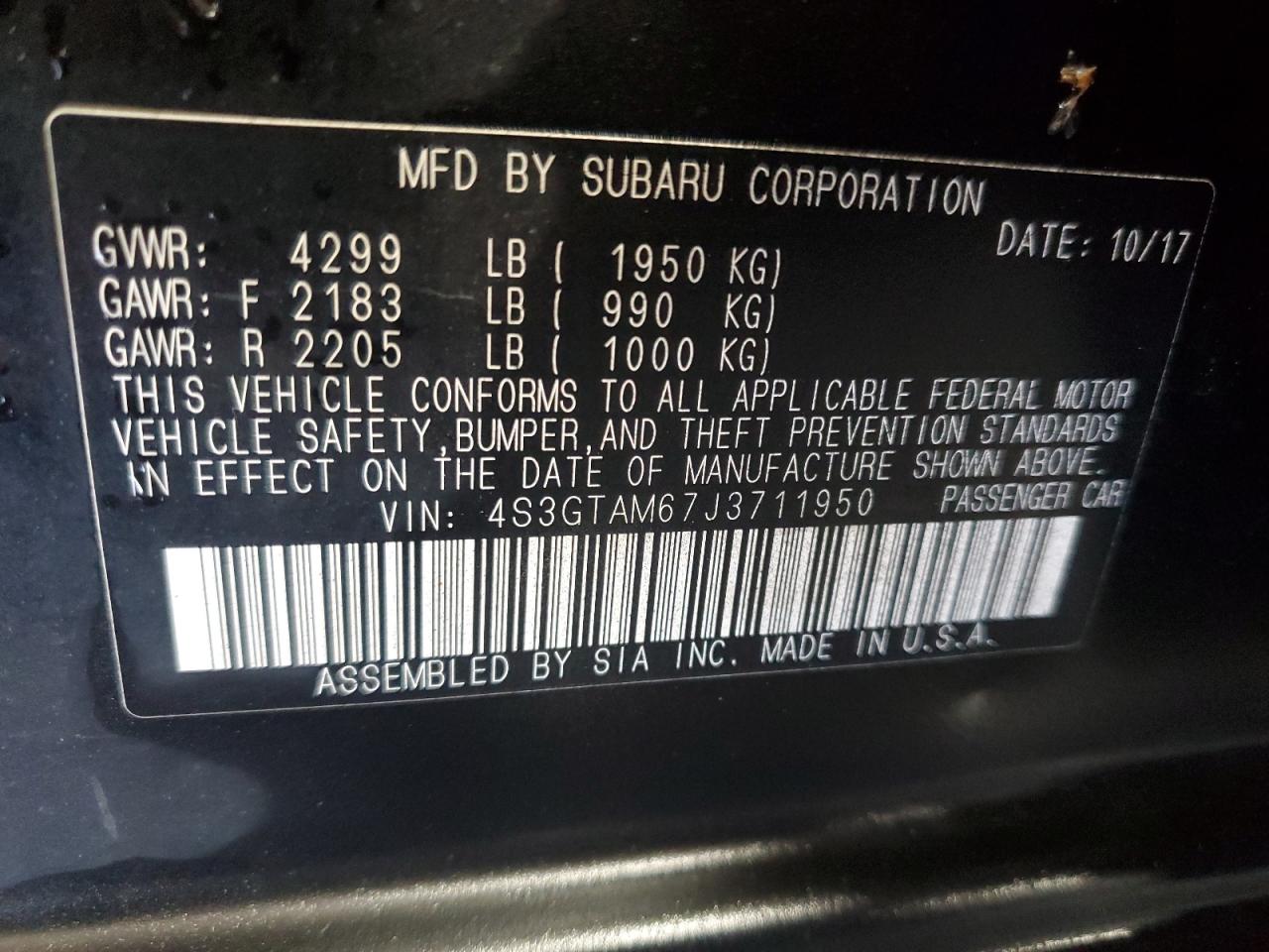 2018 Subaru Impreza Sport VIN: 4S3GTAM67J3711950 Lot: 70493985