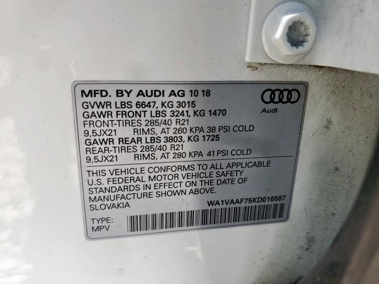 2019 Audi Q7 Prestige VIN: WA1VAAF75KD016567 Lot: 67369525