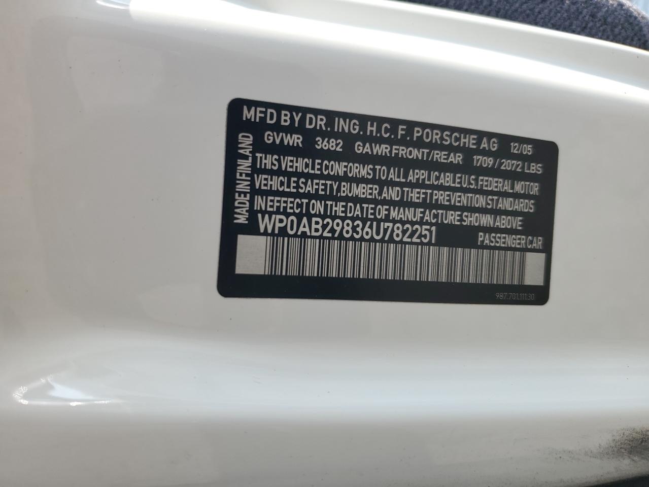 2006 Porsche Cayman S VIN: WP0AB29836U782251 Lot: 70304585