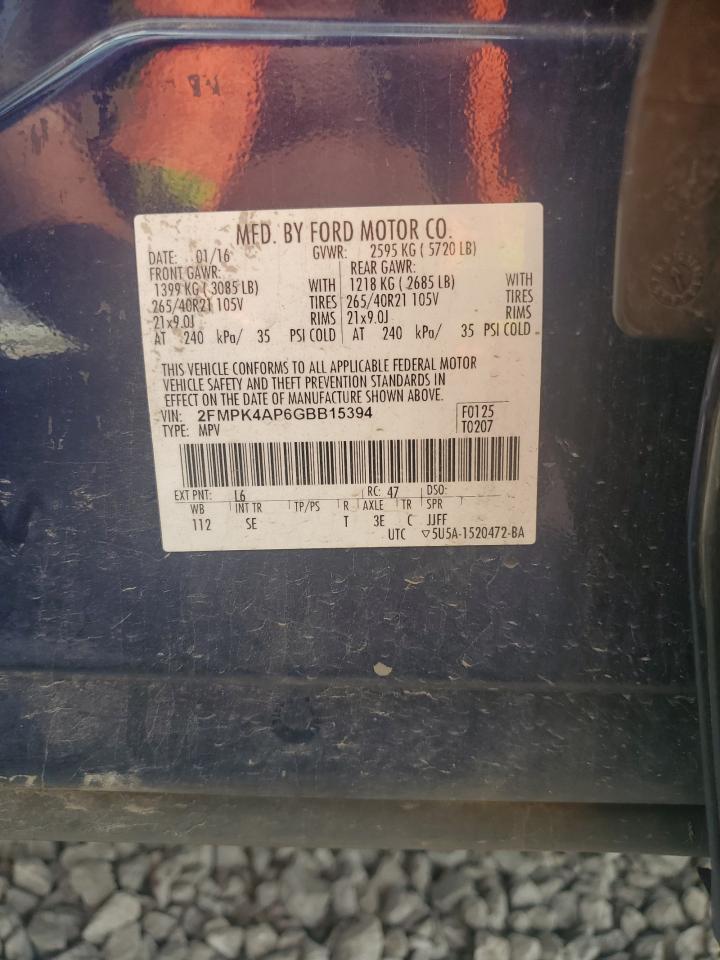 2016 Ford Edge Sport VIN: 2FMPK4AP6GBB15394 Lot: 69365045