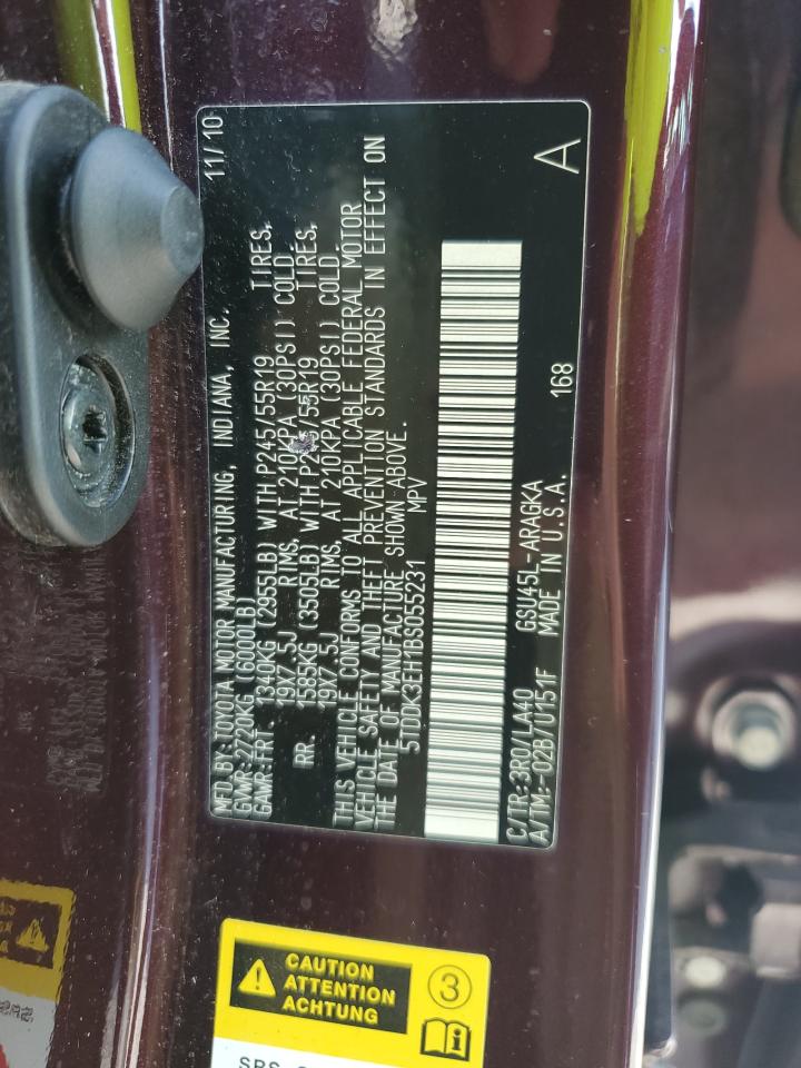 2011 Toyota Highlander Limited VIN: 5TDDK3EH1BS055231 Lot: 68283405