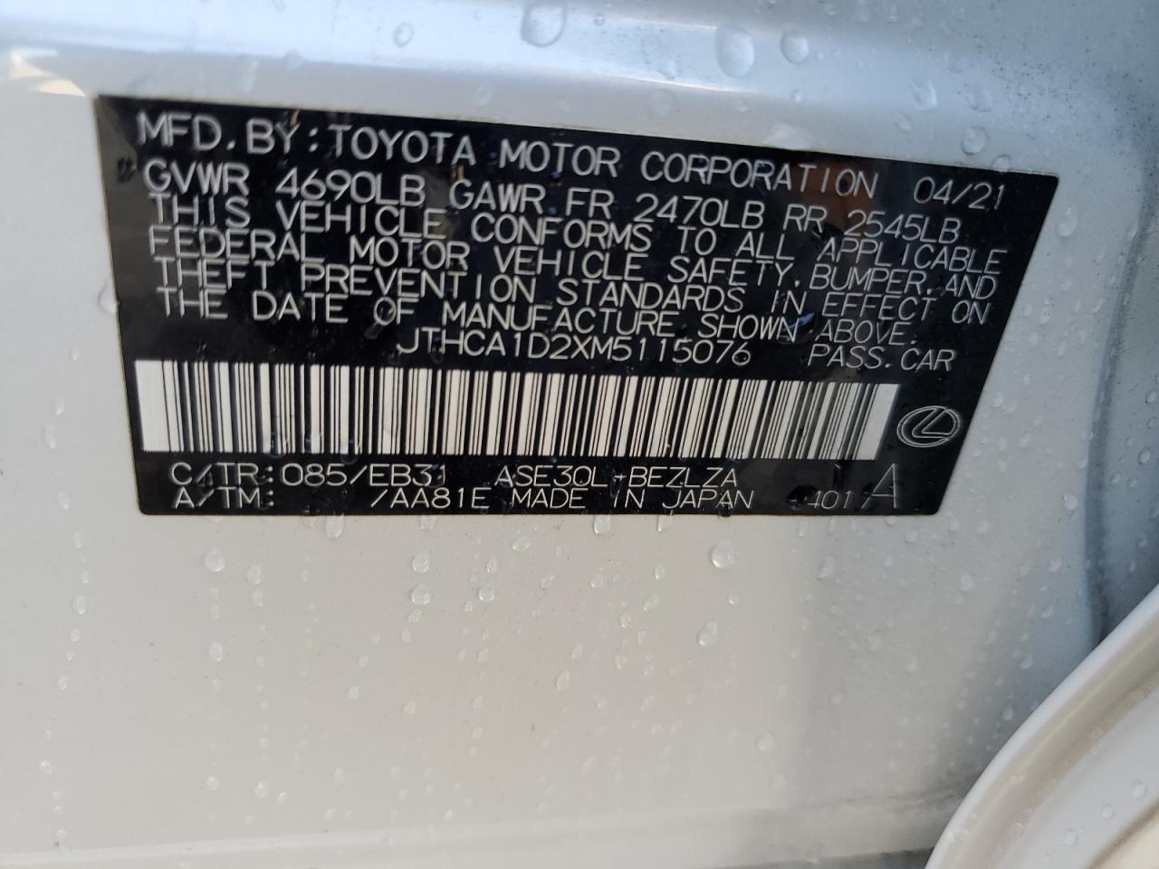 2021 Lexus Is 300 VIN: JTHCA1D2XM5115076 Lot: 69658095