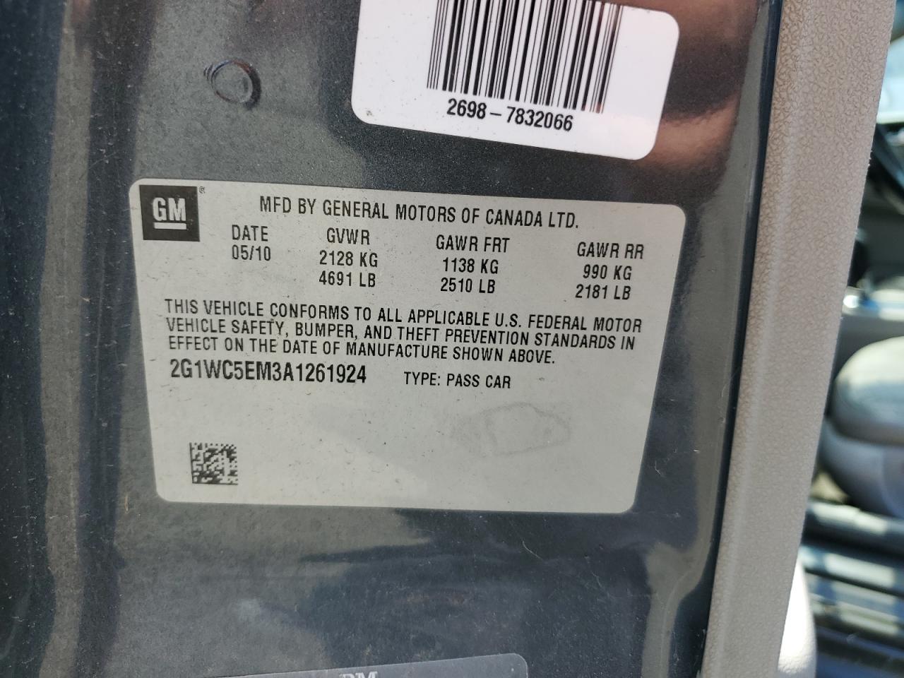 2010 Chevrolet Impala Ltz VIN: 2G1WC5EM3A1261924 Lot: 68476065